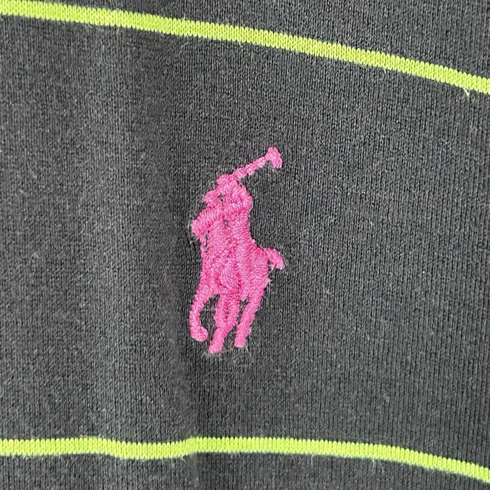 POLO Ralph Lauren Pima Cotton Black Green Stripe Pink Pony SS Preppy Shirt - XXL